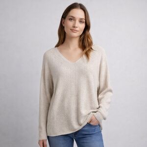 New Ella Moss Waffle Knit V-Neck Long Sleeve Sweater Oatmeal Neutral XL Casual